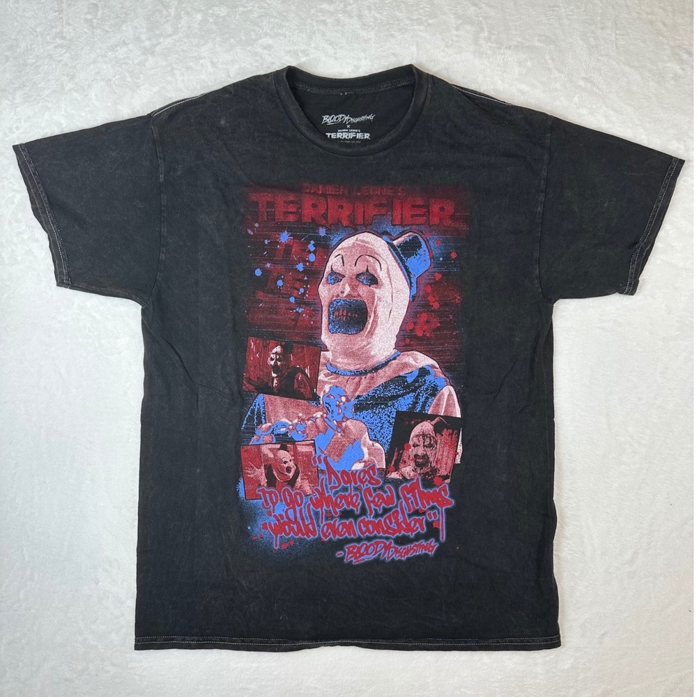 New Bloody Disgusting Terrifier Art the Clown Graphic T-Shirt Black Mens Large